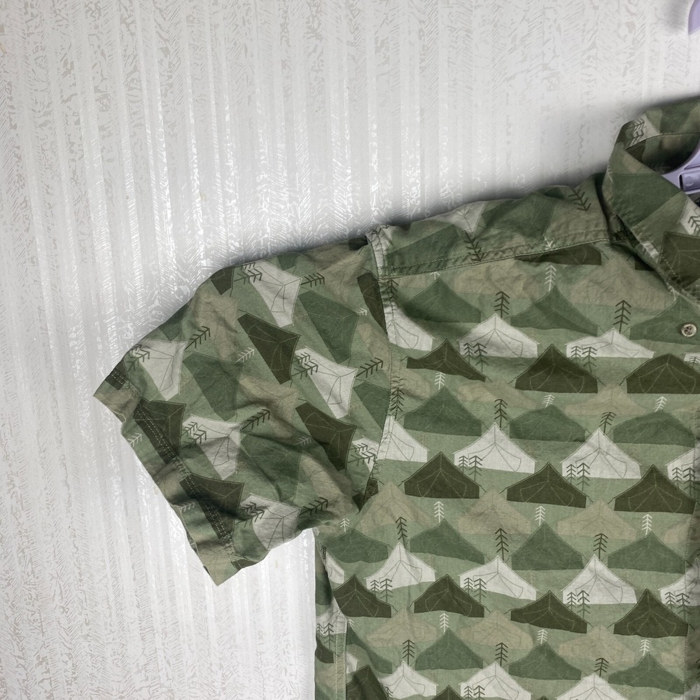 Eddie Bauer Mens Green Short Sleeve Baja Tent Print Button Down Shirt Size L - Picture 5 of 16